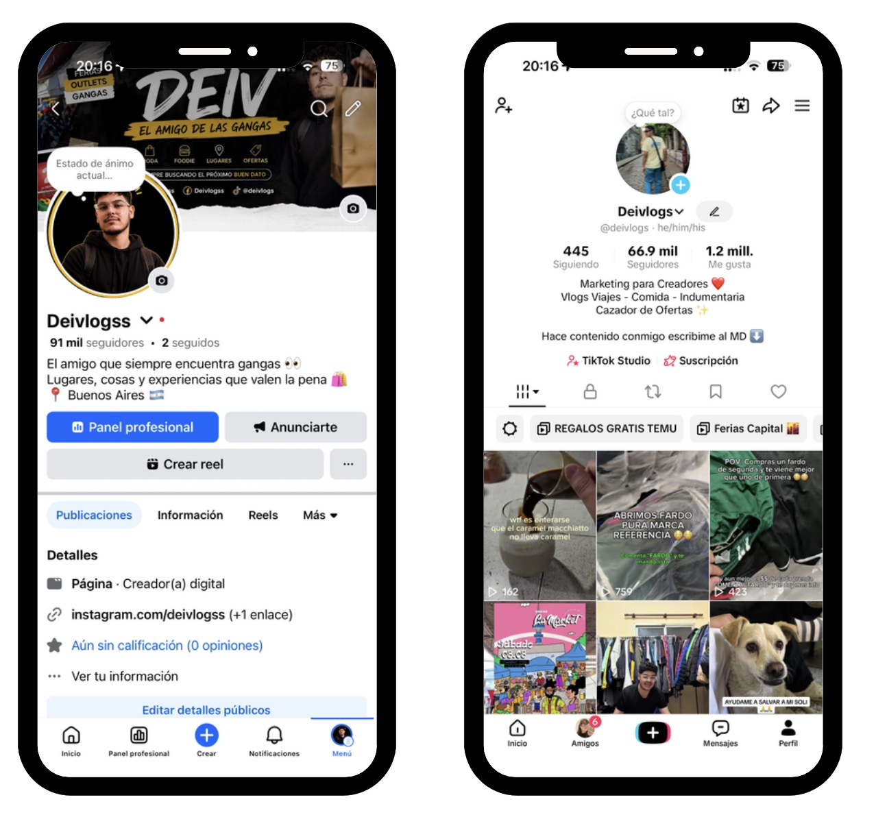 Perfiles de Deivlogss en redes sociales